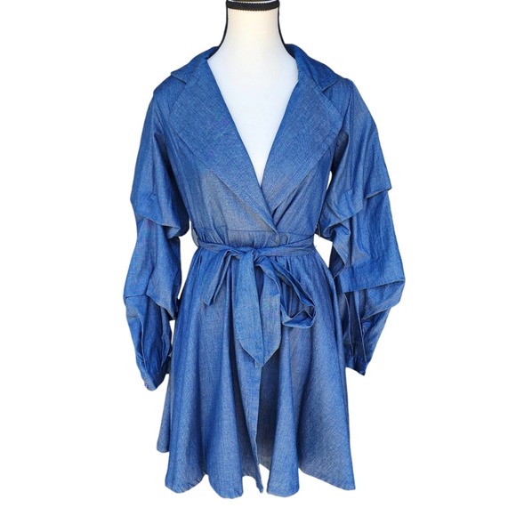 charmgypsy Dresses & Skirts - Kara  Wrap Dress Tencel Dress Denim look Tiered Long Sleeve New